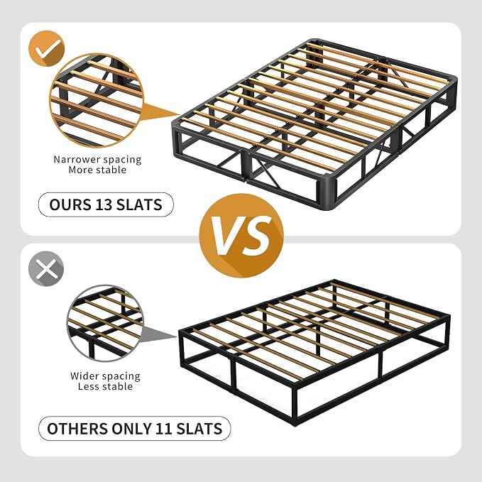 MAF 5 Inch King Box Spring, Low Profile Box Spring King Siz 3500 lbs Black Heavy Duty Metal Mattress Foundation with BoxSpring Cover, No Squeaky, Easy Assembly
