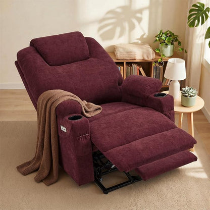 MCombo Power Lift Recliner Chair for Elderly R7510(Sangria, Large-Wide) | Oversized for Big and Tall, Heat and Massage, USB& Type C Charging Port, FSC Certified
