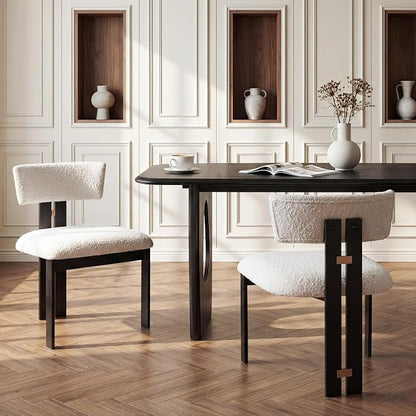 Morden Fort Boucle Dining Chair Set of 2, Upholstered Kitchen Chairs with Metal Frame & Curved Backrest, Mid Century Modern Armless Chair for Dining Room, Living Room, Apartments