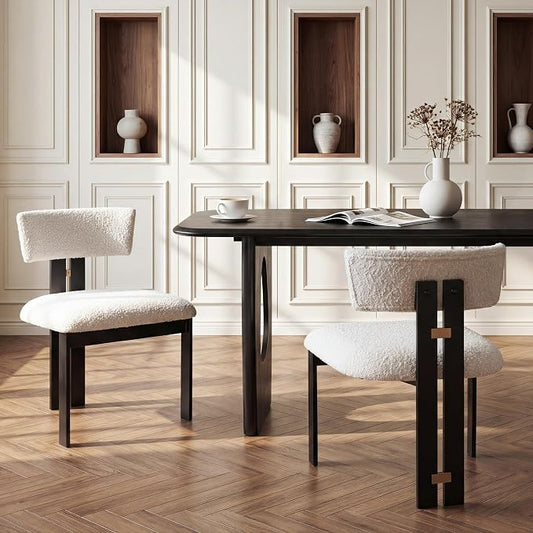 Morden Fort Boucle Dining Chair Set of 2, Upholstered Kitchen Chairs with Metal Frame & Curved Backrest, Mid Century Modern Armless Chair for Dining Room, Living Room, Apartments