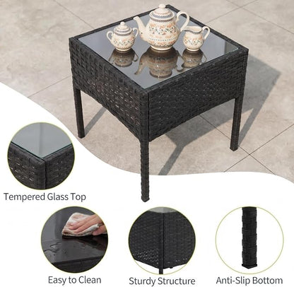 3 Piece Patio Furniture Set, Outdoor Patio Wicker Sofa Set with Upholstery and Glass Storage Coffee Table, All Weather Conversation Rattan Set for Garden, Porch, Lawn, Pool, Black+White