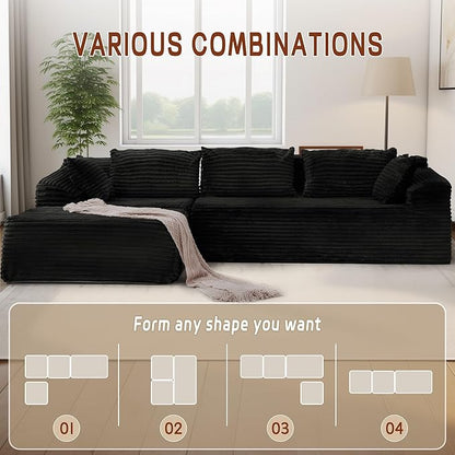 Korser 108" L-Shaped Modular Sectional Sofa with Chaise, Boneless Comfy Corduroy Fluffy Couch with Deep Seat and Side Pockets, Flexible Module Combination for Living Room, No Assembly, Side Pockets
