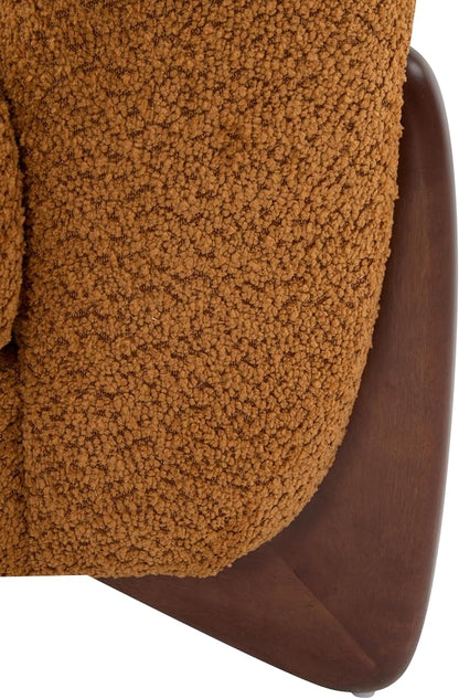 Christopher Knight Home Holly Modern Boucle Fabric Upholstered Club Chair for Living Room, Home Office, Apartment, Relaxing Chair with Removable Cushion and Birch Wood Legs, Caramel Brown + Walnut