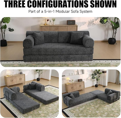 78.84" Boneless Couch with Memory Foam, Corduroy Convertible Loveseat for Apartment Living Room, Floor Sofa Bed,1200 lb, Vacuum Packed Couch in a Box, Charcoal Gray