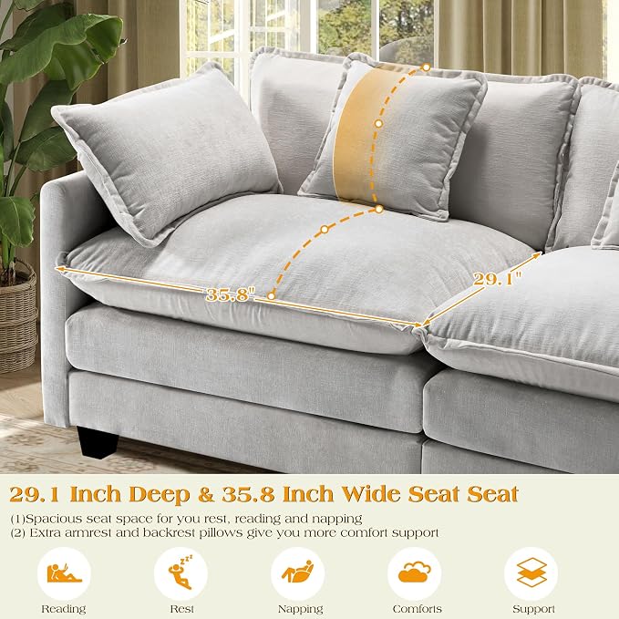 77.6" Modular Sectional Sofa,Loveseat Couch for Living Room, Modern Deep Seat Sofa 2 Seater Chenille Fabric Comfy Cloud Couches with Throw Pillows for Apartment,Small Spaces