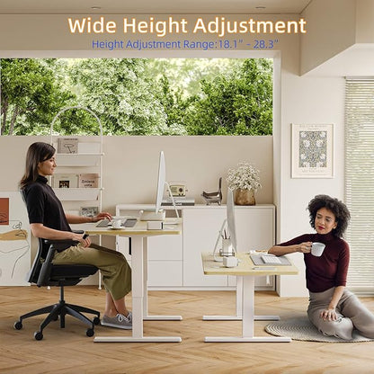YIHAYO Low Height Adjustable Desk, Lifts 18.1-28.3 Inches, Electric Standing Desk for Short People, 55 x 24 Inches Computer Table with Splice Board for Home Office, Natural
