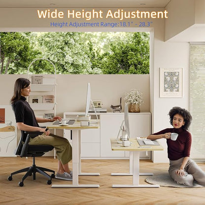 YIHAYO Low Height Adjustable Desk, Lifts 18.1-28.3 Inches, Electric Standing Desk for Short People, 40 x 24 Inches Computer Table with Splice Board for Home Office, Natural