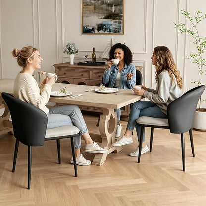 Faux Leather Dining Chairs Set of 4, Curved Back Upholstered Accent Chair, Modern Kitchen Side Chair with Metal Legs for Dining Room, Living Room, Bedroom, Black