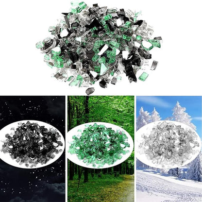 Onlyfire 10 lbs Fire Glass Rocks 1/2 Inch, Reflective Tempered Glass for Propane Fire Pit & Gas Fireplace, High Luster Firepit Glass Stones for Fire Table, Onyx Black+Platinum+ Light Green