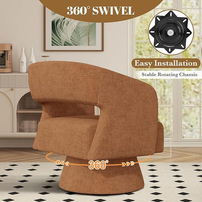 Luxanimarion Swivel Barrel Accent Chair,Oversized Chenille Upholstered Round Swivel Chair,Modern Luxury 360 Degree Living Room Vanity Chair for Bedroom Office,Browm Chenille,4PCS