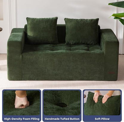 MAXYOYO Modular Sofa Couch, 61" Loveseat Boneless Cloud Couch with Deep Seat, Chenille Upholstered Living Room Comfy Sofa Chair for Living Room, No Assembly Required, Dark Green
