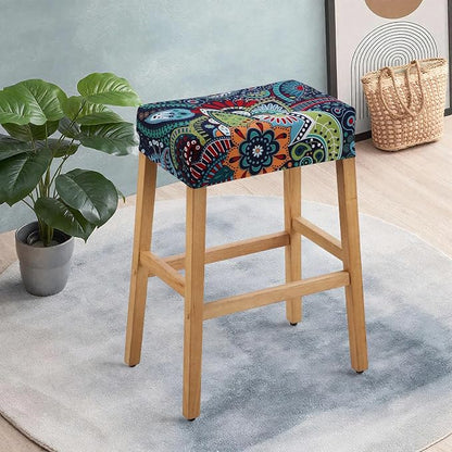 YISUN Stool Covers Rectangle - 2 Pack Stretch Waterproof Saddle Seat Cover Counter Bar Stools Bar Chairs Covers Kitchen Island Chairs Cushion Protector (2, F-deep Blue)