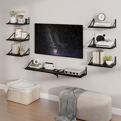 Axeman 48 Inch Floating Shelves | 10 Inch Deep Black Wall Shelves Set of 2 | 48" W x 10" D Black Wood Floating Shelves for Living Room Bathroom Kitchen