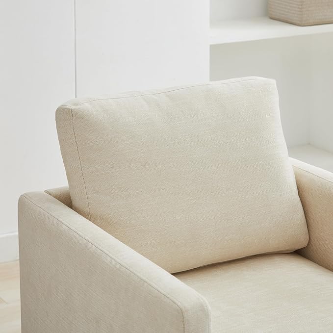 Swivel Accent Chair, 360 Degree Square Swivel Chair for Living Room, Mid Century Modern Upholstered Barrel Chair,Comfy Sofa Armchairs for Bedroom,Nursery,Chenille, Beige