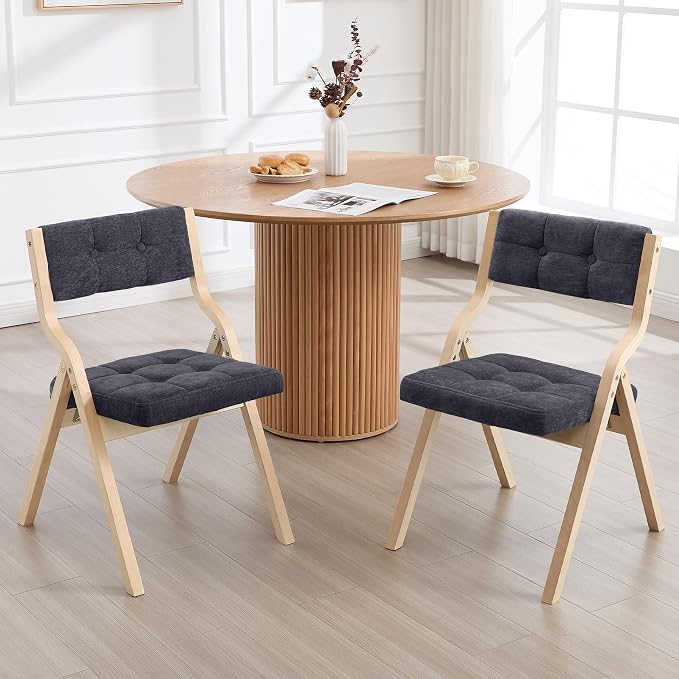 6-Pack Folding Dining Chairs with Cushion,Padded Foldable Dining Chairs,Portable Wooden Folding Chairs with Tufted Buttons Seat for Dining Rooms Kitchen Wedding and Party Indoor Darkgrey