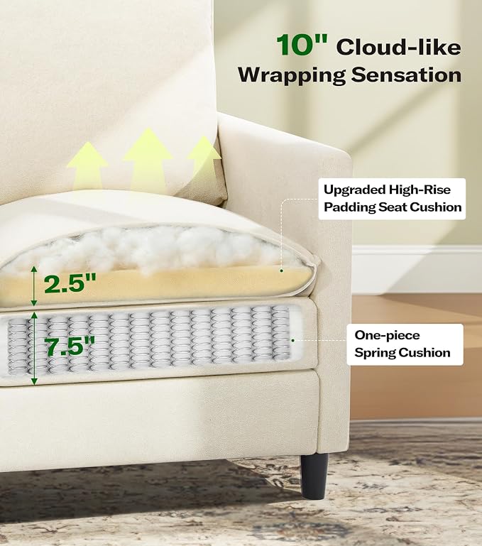 Welzona 3-Layers Cloud Accent Chair, 33" Reading Chair for Bedroom, Living Room - Tool-Free Assembly with Teddy Fabric Couch Chair - Beige - Arm Chairs - Removable Washable Covers - 450lb Capacity