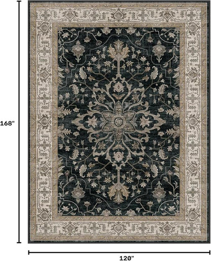RELEANY Area Rugs Large 10'x14' Washable Non-Slip, Floral Vintage Distress Medallion Carpet for Living Room Bedroom Dining Room, Vintage Black Brown Neutral