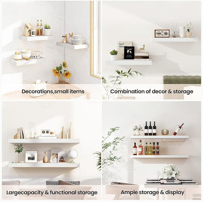 Vivelove White Floating Shelves 48 Inches Long, Wall Display Shelves with Invisible Brackets, for Bathroom Living Room Kitchen Bedroom Office Farmhouse Home Decor, 48x9.3X 1.5 - Set of 1, White