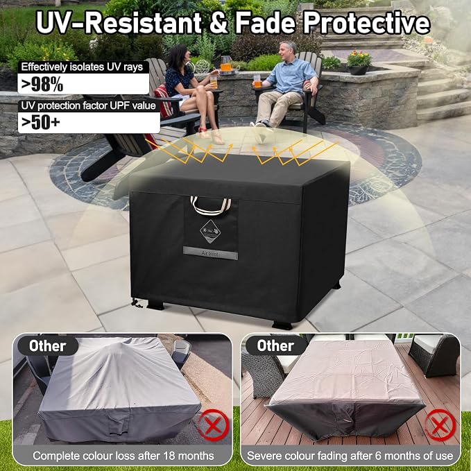 QH.HOME Fire Pit Cover Square Heavy Duty Fabric 100% Waterproof, Fits Outdoor for 29”,30 inch,31 inch,32 inch Fire Pit/Table Cover,Gas Fire Pit Cover (32”L x 32”W x 24”H,Black)