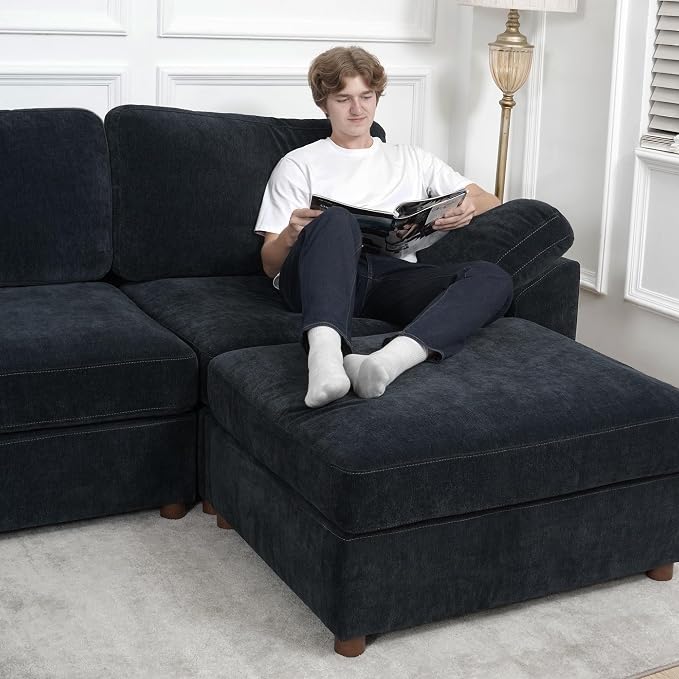 EASE MOOSE Oversized Modular Sectional Sofa with Ottoman, Modern Luxury Wide Deep Modular Couch, U Shaped Couch for Big Spaces Living Room,Blue