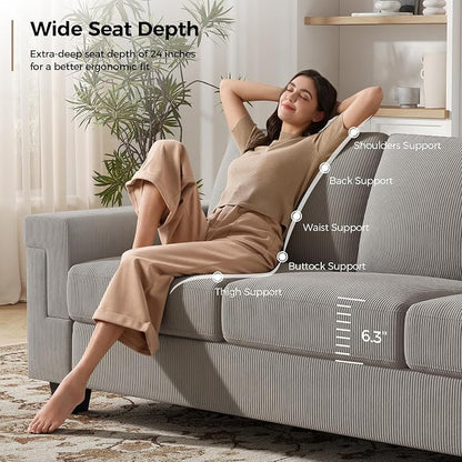 COPIAE 3 Seater Sofa Couch with Deep Seat, 90" Modern Upholstered Sofa with Armrests, Easy Installation, Comfy Couches for Living Room, Apartment, Light Grey