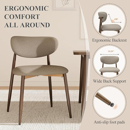 MALOL Upholstered Dining Chairs Set of 4, Curved Back Kitchen Chairs with Metal Legs and Anti Slip Pads, Dining Room Chair for Home and Restaurant, Camel