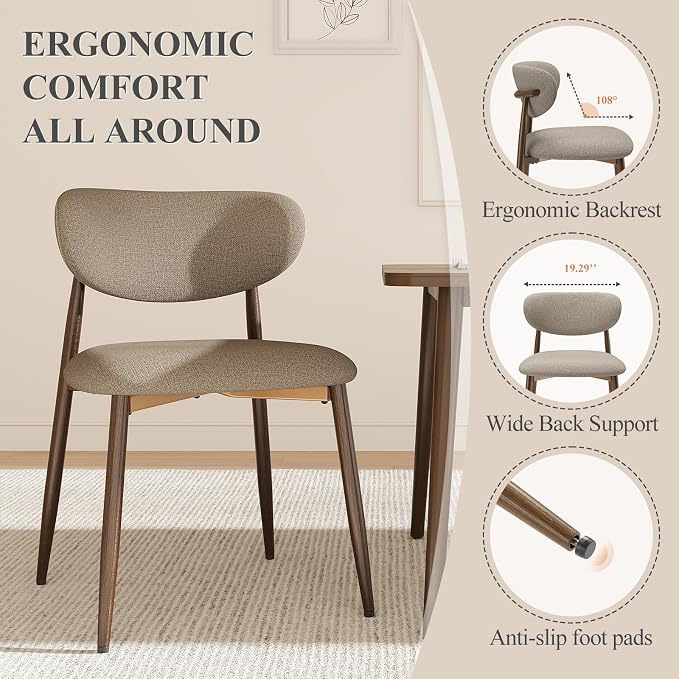 MALOL Upholstered Dining Chairs Set of 2, Curved Back Kitchen Chairs with Metal Legs and Anti Slip Pads, Dining Room Chair for Home and Restaurant, Camel
