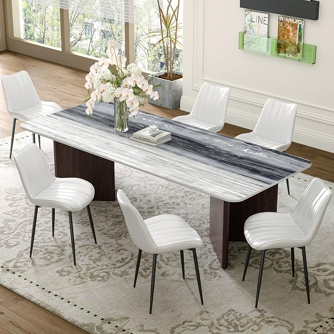 VECELO Dining Chairs Set of 6, Vegan Leather Fabric & Metal Frame, Mordern Style for Kitchen, Living Room,Offcie，White