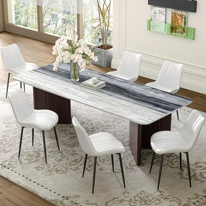 VECELO Dining Chairs Set of 6, Vegan Leather Fabric & Metal Frame, Mordern Style for Kitchen, Living Room,Offcie，White