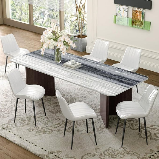 VECELO Dining Chairs Set of 6, Vegan Leather Fabric & Metal Frame, Mordern Style for Kitchen, Living Room,Offcie，White