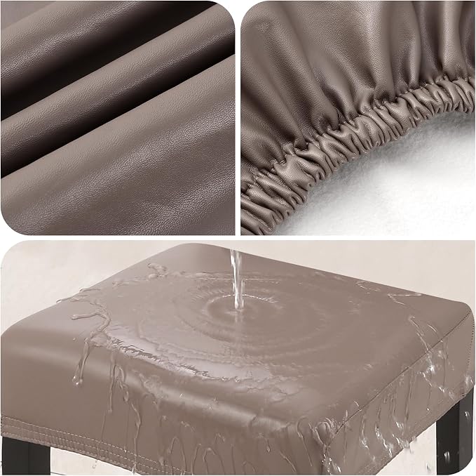 YISUN Stool Covers Rectangle - 2 Pack Stretch Waterproof Saddle Seat Cover Counter Bar Stools Bar Chairs Covers Kitchen Island Chairs Cushion Protector (1, Pu Leather-Chocolate 2PCS)