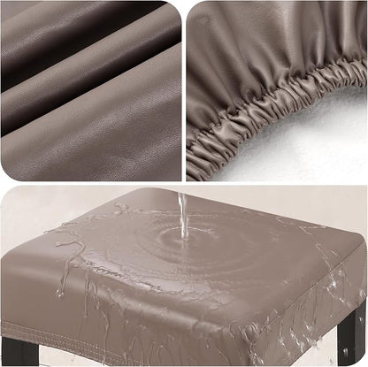 YISUN Stool Covers Rectangle - 2 Pack Stretch Waterproof Saddle Seat Cover Counter Bar Stools Bar Chairs Covers Kitchen Island Chairs Cushion Protector (1, Pu Leather-Chocolate 2PCS)