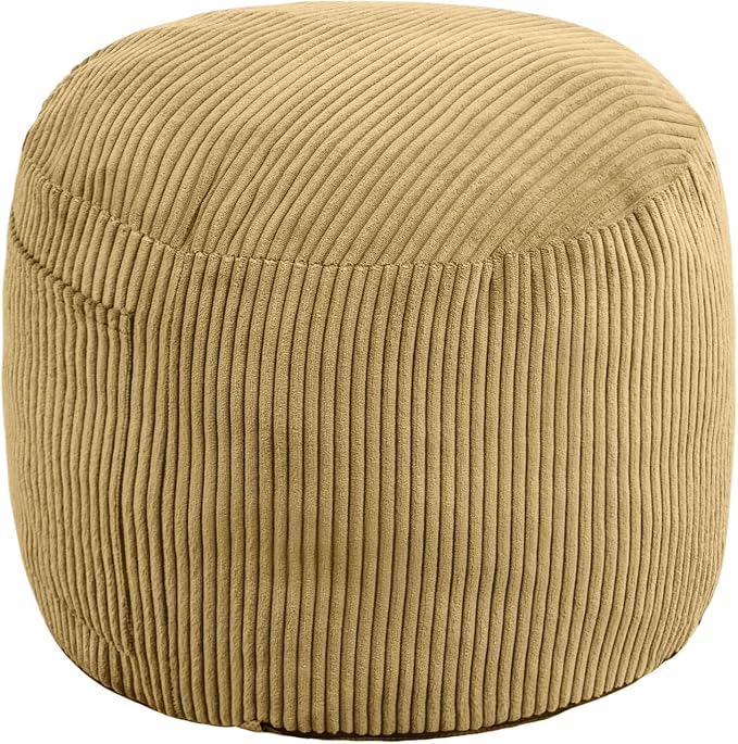 Round Stuffed Pouf Ottoman,Corduroy Foot Rest with Rebound Foam Filled, Furry and Fluffy Foot Stool Ottoman, Floor Poufs for Living Room (Yellow, 20" D x 20" W x 15" H)