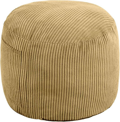 Round Stuffed Pouf Ottoman,Corduroy Foot Rest with Rebound Foam Filled, Furry and Fluffy Foot Stool Ottoman, Floor Poufs for Living Room (Yellow, 20" D x 20" W x 15" H)