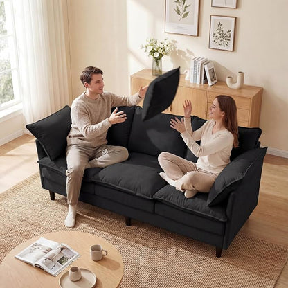 3 Seater Couch Sofa, 69" Small Couch Modern Cozy Comfy Cloud Chenille Sofa 23" Deep 1 Box & 2 Pillows & Washable Cover Couches for Living Room Bedroom Apartment Office 69-Black-1