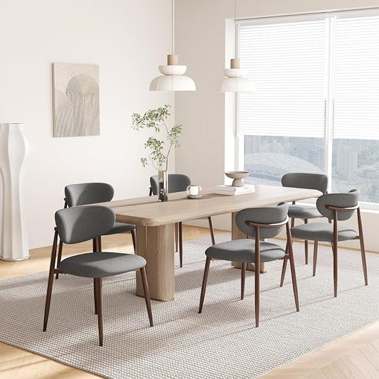 MALOL Upholstered Dining Chairs Set of 6, Curved Back Kitchen Chairs with Metal Legs and Anti Slip Pads, Dining Room Chair for Home and Restaurant, Light Grey