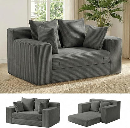 cidludto Boneless Couch Loveseat Sleeper, Convertible Sofa Bed Folding Couch Bed Foldable, 2 in 1 Boneless Chair Bed & Futon Sofa Bed, Small Pull Out Sofa with 4 Pillows for Living Room, Grey