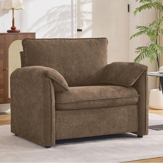 Oversized Accent Chair for Living Room, 41.73" Large Modern Armchair with Deep Seat, Mid-Century Comfy Reading Chair with Padded Arms, Chenille Single Sofa Chairs for Bedroom, Dark Brown