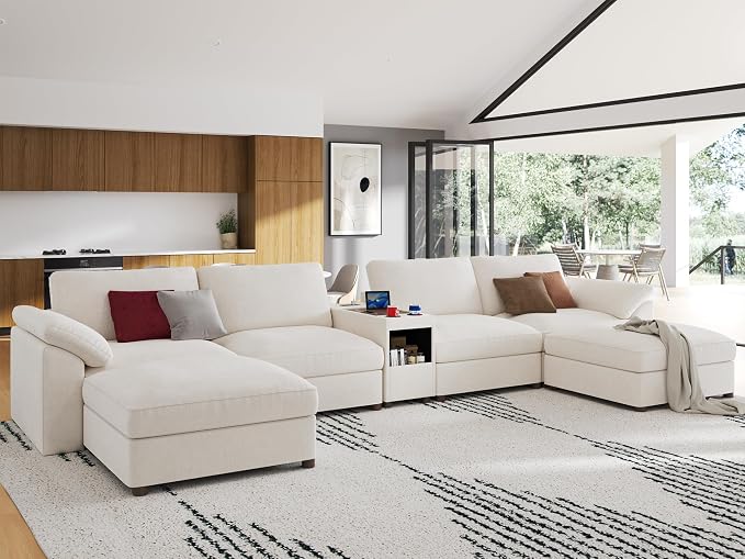 EASE MOOSE U Shape Modular Sectional Sofa White Oversized Deep Seat Couch