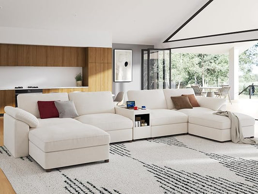 EASE MOOSE U Shape Modular Sectional Sofa White Oversized Deep Seat Couch