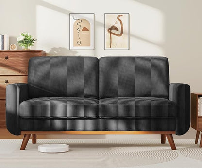 Vesgantti 68" Loveseat Sofa Black, Comfy Corduroy Couch with Spring Cushion and Solid Wood, Modern Extra Deep Seat for Bedroom, Living Room, Office