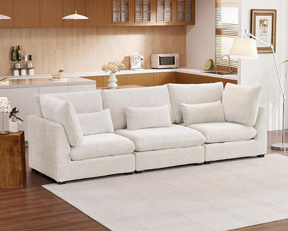 115" Oversized Chenille Couch Modular Sectional Sofa, Washable Cloud Couch Sectional, 3 Seater Sectional Couches for Living Room, Fully Cover Removable, Basic 3 Seater, Chenille, White