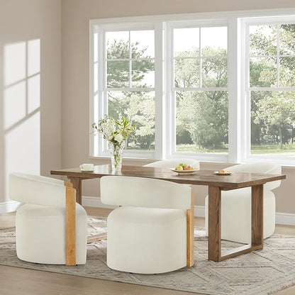 KISLOT Upholstered Dining Chairs Set of 1, Modern Rolling Dining Chairs with Hidden Casters, Wooden Arm Kitchen Chairs with Linen Look Fabric, Padded Barrel Chairs for Dining Room, Kitchen, Linen