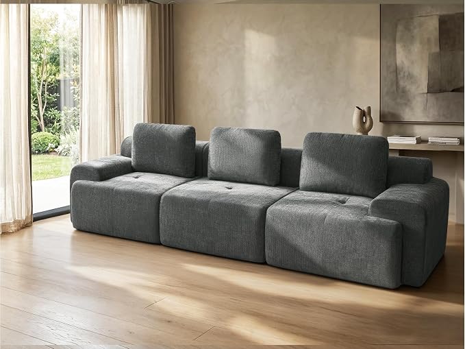 122" U Shaped Boneless Couch, Comfort Cloud Sectional Couches for Living Room, Modular Sofa High Back & Extra Deep Seat, No Assembly, Soft Chenille Fabric (Dark Grey, 122 inch-（3+0）)
