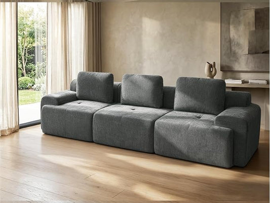 122" U Shaped Boneless Couch, Comfort Cloud Sectional Couches for Living Room, Modular Sofa High Back & Extra Deep Seat, No Assembly, Soft Chenille Fabric (Dark Grey, 122 inch-（3+0）)