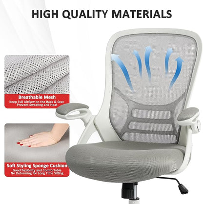 HYLONE Office Chair Ergonomic Chair with Flip up Armrests, Thickened Seat Computer Chair with Breathable Mesh Back Home Office Computer Chairs for Long Hours Mesh Office Chair(Grey)