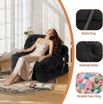 Folding Sofa Bed, Convertible Sleeper Chair with Back Support and Pillow Futon,Boneless Foldable Couch for Living Room/Guest Use/Home Office, Foldable Chair Bed for Adults, Black