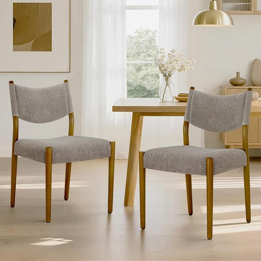 KISLOT Upholstered Dining Chairs Set of 2, Solid Wood Armless Kitchen Chairs with Soft Polyester Fabric, 18.9" Seat Height, Modern Dining Room Seating, 300 lbs Capacity, Brown