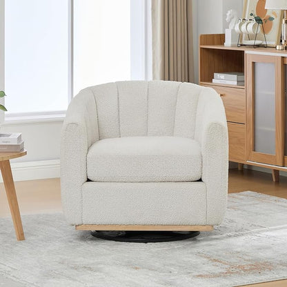 Swivel Barrel Chair Set of 2, 360 Degree Round Swivel Accent Chair for Living Room, Mid Century Modern Upholstered Accent Chair,Comfy Tufted Sofa Armchairs for Bedroom,Nursery,Boucle,Ivory