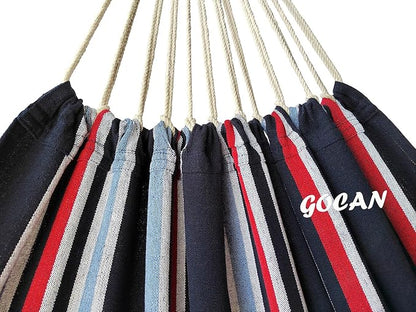GOCAN Brazilian Double Hammock 2 Person Extra Large 220x160cm Total Length 330cm Load 500lb Canvas Cotton Hammock for Patio Porch Garden Backyard Lounging Outdoor and Indoor(Dark Blue)